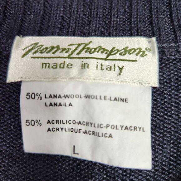 Norm Thompson Sweater Mens L Blue Multi Geometric Wool Blend Grandpa Core Italy - Picture 3 of 6
